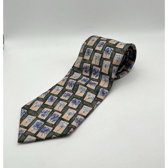 Vintage 1990s Colours by Alexander Julian Floral Silk Tie Green Pink USA - Picture 4 of 4